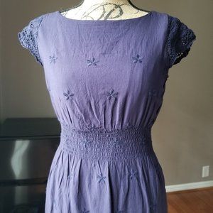 Boat neck cute summer dress w/ embroidered cap sleeves